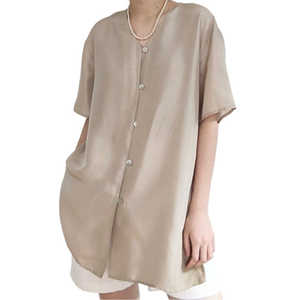 LIZ BAKER Essential s Tan Button-Up Women's Tunic Top
